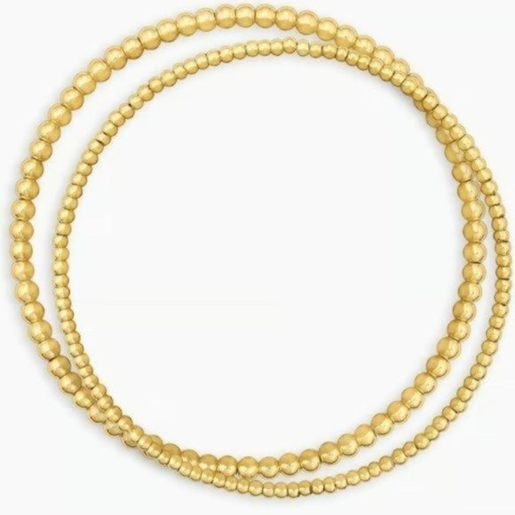 Set of 2! Waterproof Gold bead Bracelets Stretch Bracelets Stacking Bracelets - Picture 11 of 16